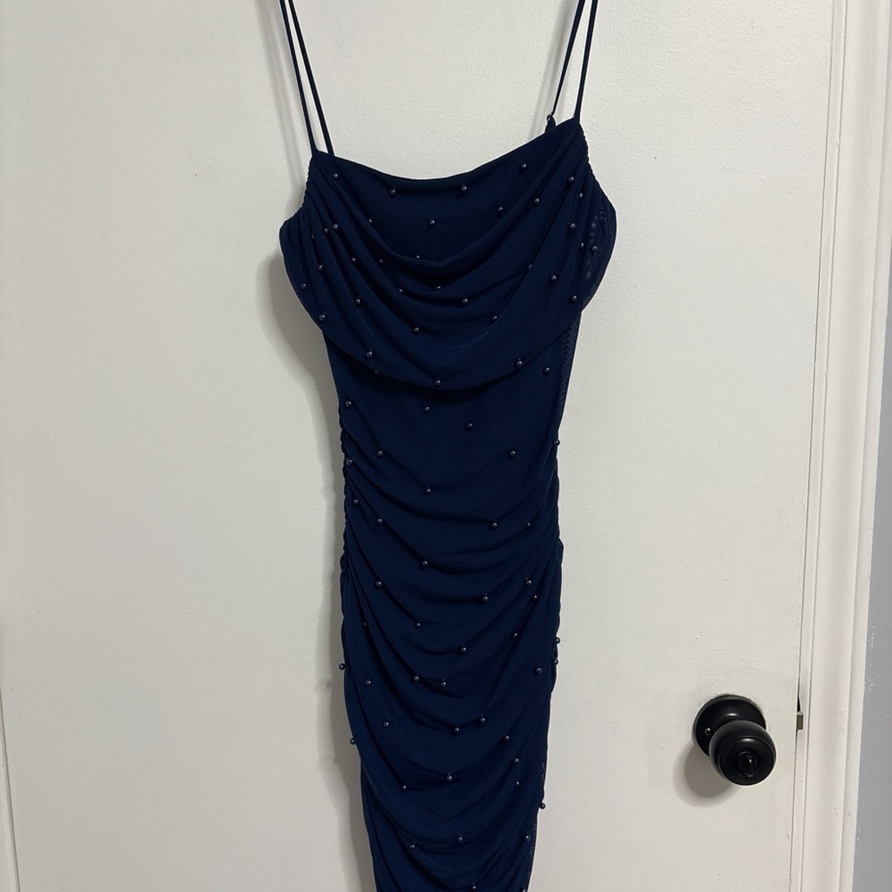 Windsor Strapless Navy Dress with Bead Details